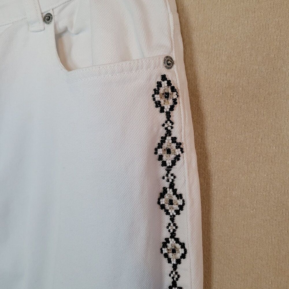 VTG Lauren Ralph Lauren White Beaded Jeans Womens 12 Southwestern Aztec 33x29